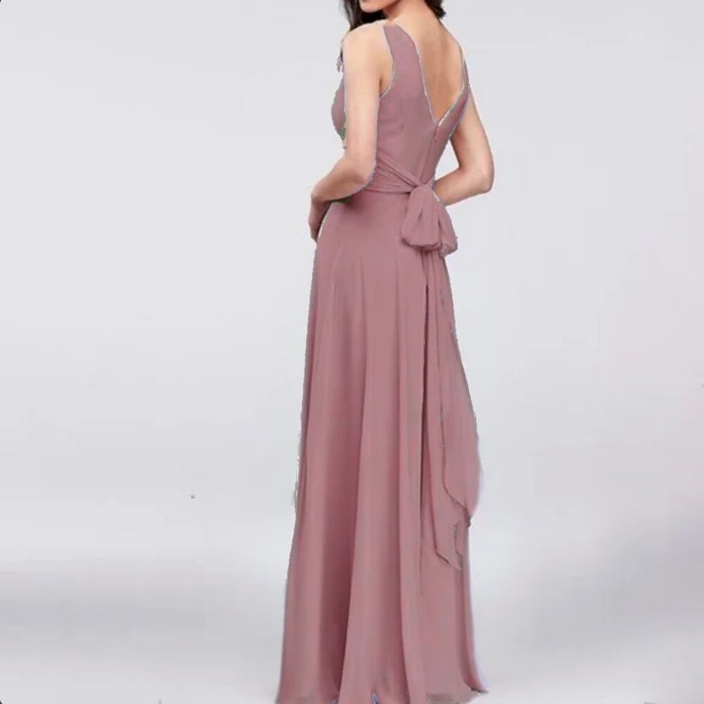 David's Bridal (F19831) Surplice Tank Long Chiffon Bridesmaid Dress in Chianti - Picture 2 of 11